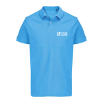 Polo coton peigné homme manches courtes 2 boutons couleur cyan vue avec zone d'impression