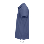 Polo coton peigné homme manches courtes 2 boutons couleur bleu jean vue latérale