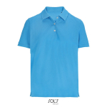 Polo coton peigné femme manches courtes 3 boutons couleur cyan