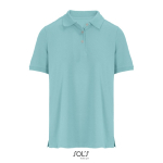 Polo coton peigné femme manches courtes 3 boutons couleur bleu ciel