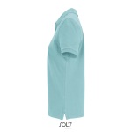 Polo coton peigné femme manches courtes 3 boutons couleur bleu ciel vue latérale