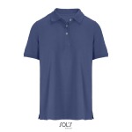Polo coton peigné femme manches courtes 3 boutons couleur bleu jean