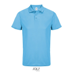 Polo sportif polyester recyclé manches courtes 3 boutons couleur cyan