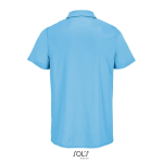 Polo sportif polyester recyclé manches courtes 3 boutons couleur cyan vue arrière