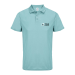 Polo sportif polyester recyclé manches courtes 3 boutons couleur bleu ciel vue avec zone d'impression