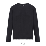 T-shirt coton semi-peigné manches longues col rond couleur noir troisième vue