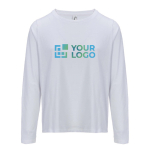 T-shirt coton semi-peigné manches longues col rond couleur blanc vue avec zone d'impression
