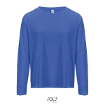 T-shirt coton semi-peigné manches longues col rond couleur bleu roi troisième vue