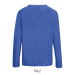 T-shirt coton semi-peigné manches longues col rond couleur bleu roi vue arrière