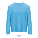 T-shirt coton semi-peigné manches longues col rond couleur cyan