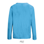 T-shirt coton semi-peigné manches longues col rond couleur cyan vue arrière