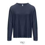 T-shirt coton semi-peigné manches longues col rond couleur bleu marine