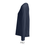 T-shirt coton semi-peigné manches longues col rond couleur bleu marine vue latérale