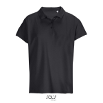 Polo femme 100% coton peigné col côtelé avec 3 boutons couleur noir