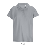Polo femme 100% coton peigné col côtelé avec 3 boutons couleur gris huitième vue