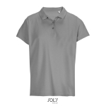 Polo femme 100% coton peigné col côtelé avec 3 boutons couleur gris clair