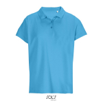 Polo femme 100% coton peigné col côtelé avec 3 boutons couleur cyan