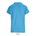 Polo femme 100% coton peigné col côtelé avec 3 boutons couleur cyan vue arrière