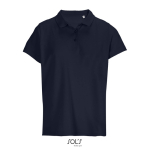 Polo femme 100% coton peigné col côtelé avec 3 boutons couleur bleu marine