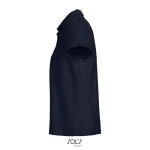 Polo femme 100% coton peigné col côtelé avec 3 boutons couleur bleu marine vue latérale