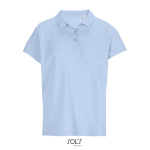 Polo femme 100% coton peigné col côtelé avec 3 boutons couleur bleu pastel