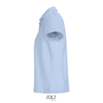 Polo femme 100% coton peigné col côtelé avec 3 boutons couleur bleu pastel vue latérale