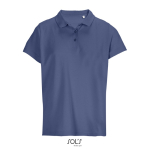 Polo femme 100% coton peigné col côtelé avec 3 boutons couleur bleu jean