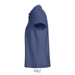 Polo femme 100% coton peigné col côtelé avec 3 boutons couleur bleu jean vue latérale