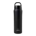 Gourde en acier inoxydable recyclé avec double bouchon 470 ml couleur noir vue avec logo