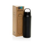 Gourde en acier inoxydable recyclé avec double bouchon 470 ml couleur noir vue avec boîte