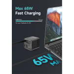 Chargeur rapide GaN écologique avec câble rétractable de 80 cm 65W couleur noir vue d'ambiance 2