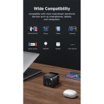 Chargeur rapide GaN écologique avec câble rétractable de 80 cm 65W couleur noir vue d'ambience 3