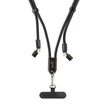Tour de cou pour téléphone en RPET avec USB‑C et charge 60W couleur noir vue avec logo