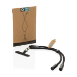 Dragonne pour téléphone en RPET avec câble USB‑C et charge rapide 60W couleur noir vue avec boîte