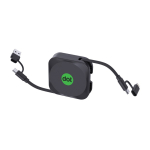 Support téléphone avec câble rétractable 1m et charge rapide 100W couleur noir vue avec logo