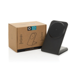 Chargeur magnétique sans fil écologique avec base antidérapante 15W couleur noir vue avec boîte