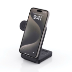 Chargeur magnétique sans fil 3‑en‑1 en plastique recyclé 15W couleur noir sixième vue