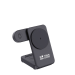 Chargeur magnétique sans fil 3‑en‑1 en plastique recyclé 15W couleur noir avec zone d'impression