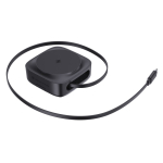 Chargeur sans fil magnétique 2‑en‑1 avec câble rétractable USB‑C 15W couleur noir quatrième vue