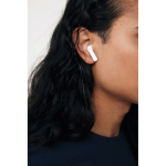 Écouteurs recyclés avec micro intégré et charge rapide BT 6.0 couleur blanc deuxième vue avec modèle