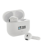 Écouteurs recyclés avec micro intégré et charge rapide BT 6.0 couleur blanc avec zone d'impression