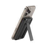 Powerbank 5‑en‑1 écologique avec câbles de charge et support 5 000 mAh couleur noir troisième vue