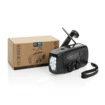 Radio de secours multifonction en ABS recyclé avec manivelle 1 800 mAh couleur noir vue avec boîte