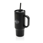 Gobelet isotherme en inox recyclé avec paille et anse 480 ml couleur noir vue avec logo