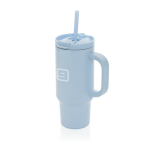 Gobelet isotherme en inox recyclé avec paille et anse 480 ml couleur bleu vue avec logo