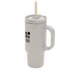 Gobelet isotherme en inox recyclé avec paille et anse 480 ml couleur gris avec zone d'impression