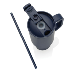 Gobelet isotherme en inox recyclé avec paille et anse 480 ml couleur bleu marine huitième vue