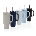 Gobelet isotherme en inox recyclé avec paille et anse 480 ml couleur bleu marine vue générale