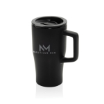 Tasse premium en céramique avec anse et couvercle antifuite 490 ml couleur noir vue avec logo