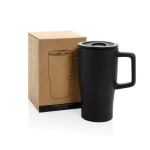 Tasse premium en céramique avec anse et couvercle antifuite 490 ml couleur noir vue avec boîte